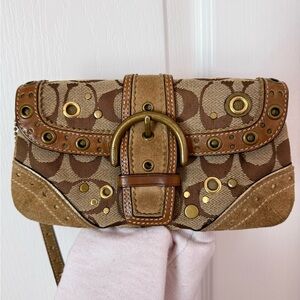 SOLD - Vintage Coach Brown Grommet Buckle Wristlet